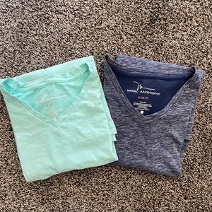 Marc Anthony Slim Fit V-Neck Tees - Mint & Heather Navy Blue